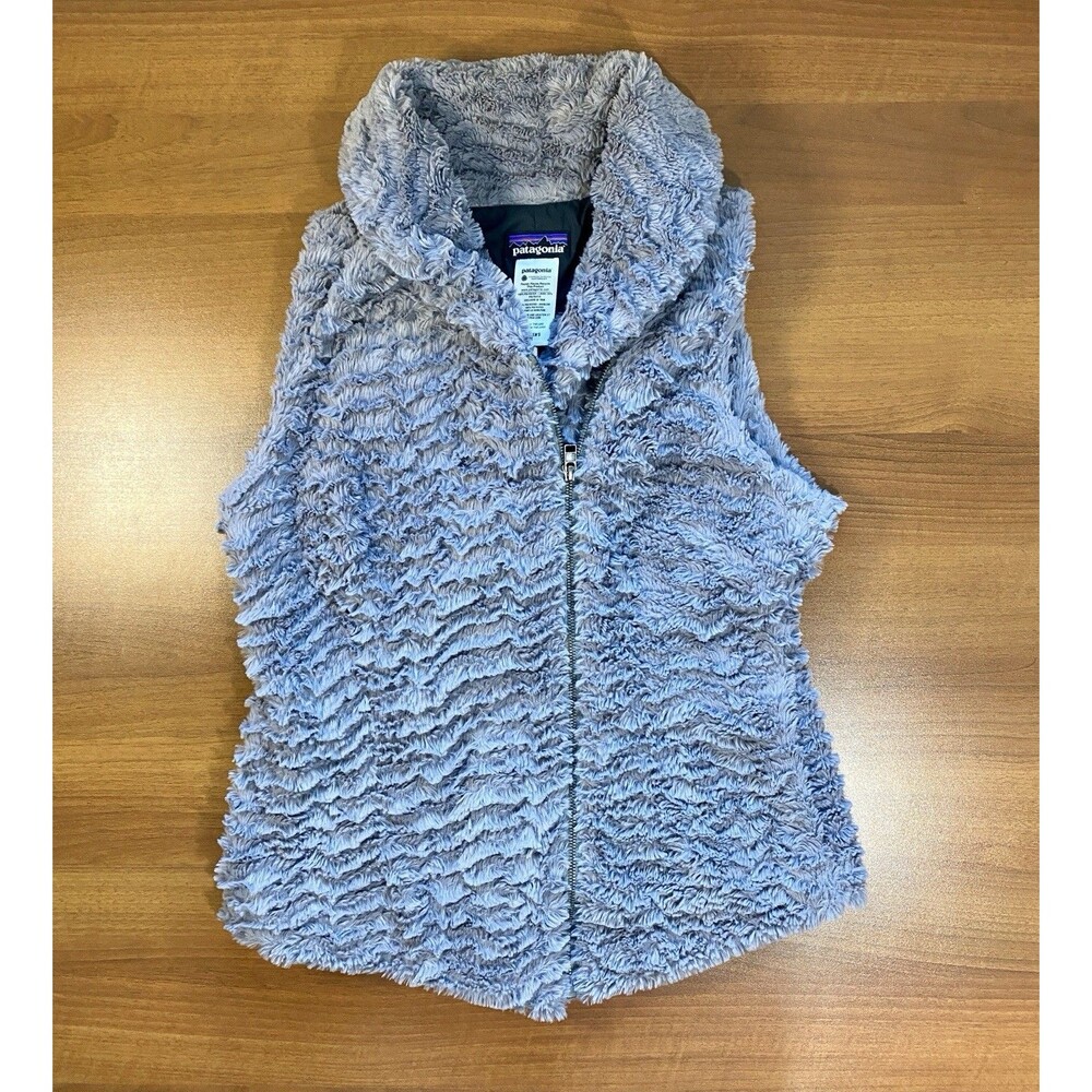 Patagonia Vest Womens M Gray Pelage Faux Fur Shawl Neck Full Zip Hike Outdoors
